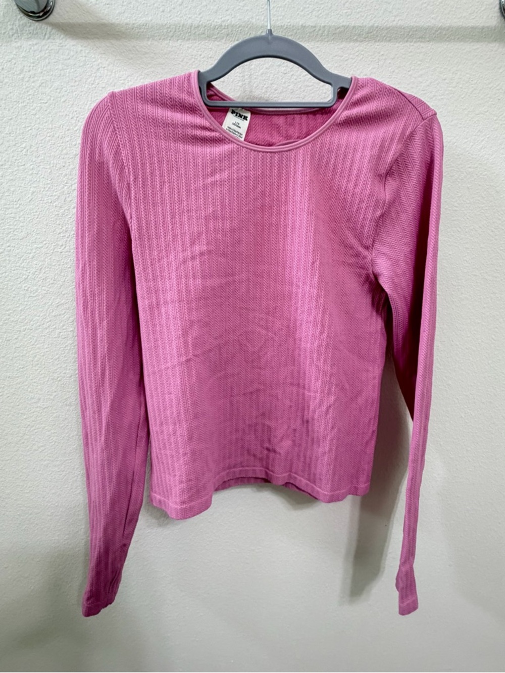 PINK Victoria's Secret Bubblegum Pink Ribbed Long Sleeve Crewneck - Picture 2 of 8